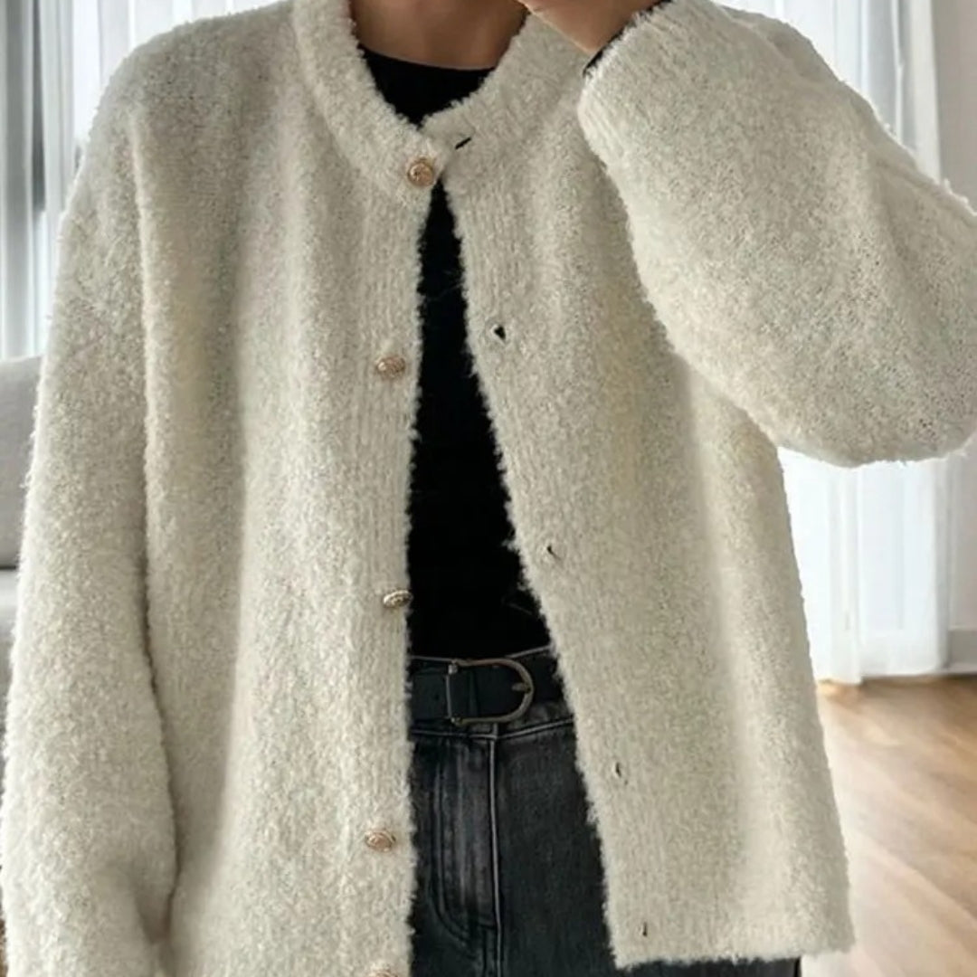 Women’s bouclé button up cardigan oversized knit for casual and smart layering
