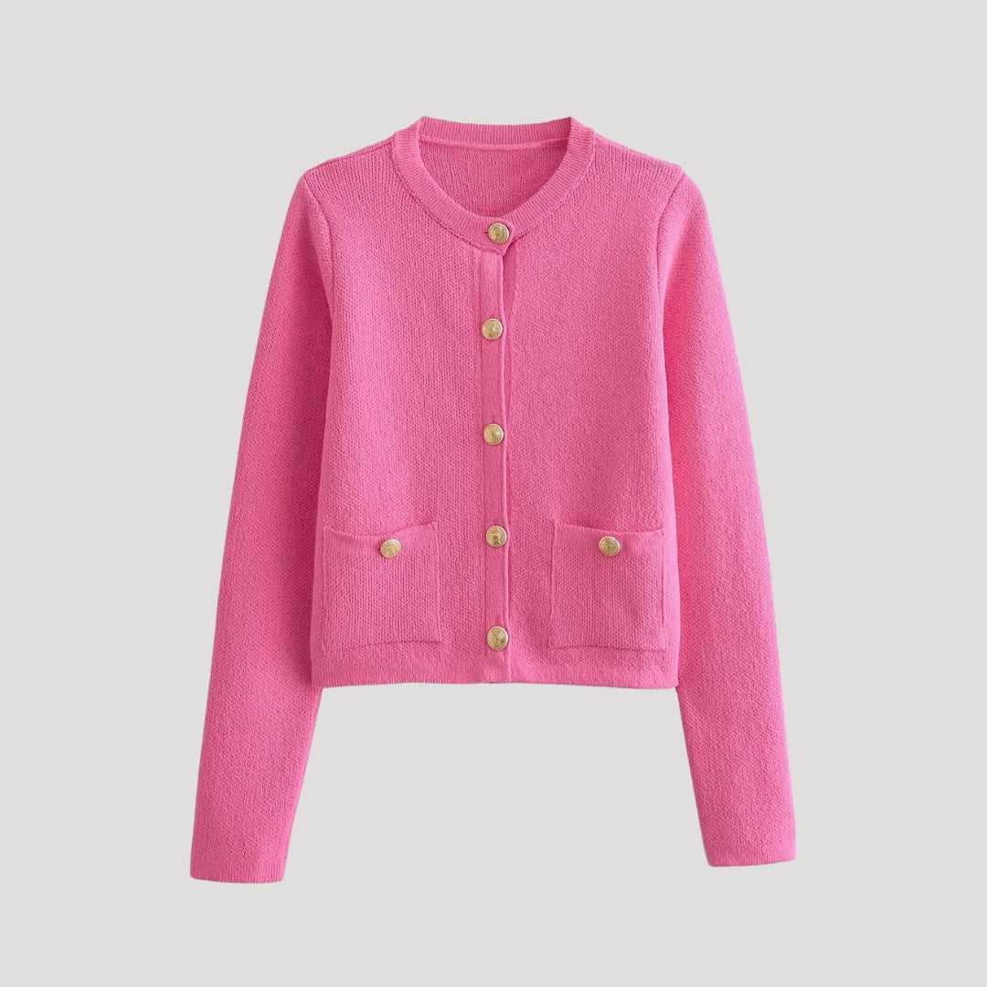 Women’s chunky knit button up cropped cardigan with oversized sleeves