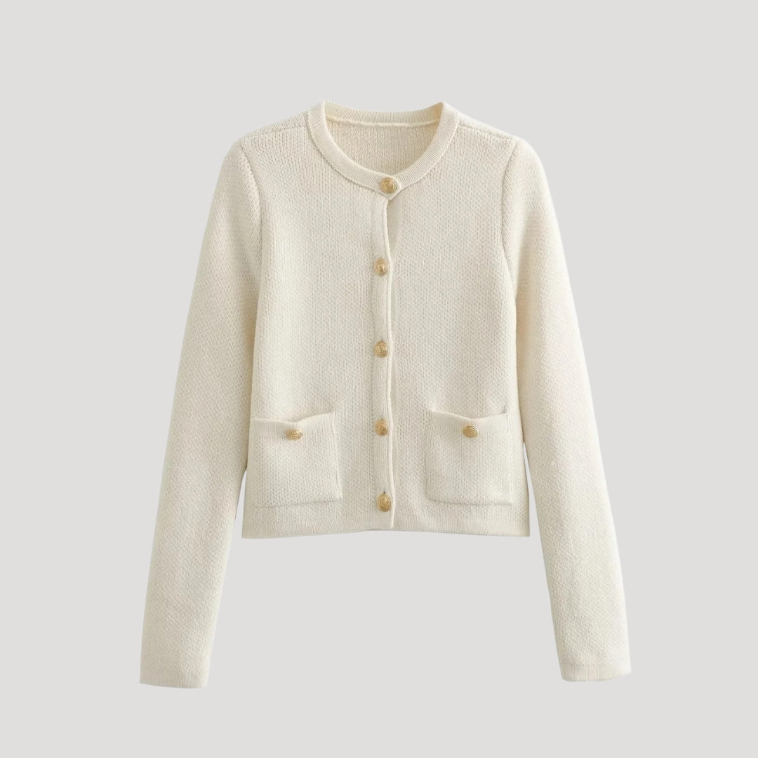 Women’s chunky knit button up cropped cardigan with oversized sleeves