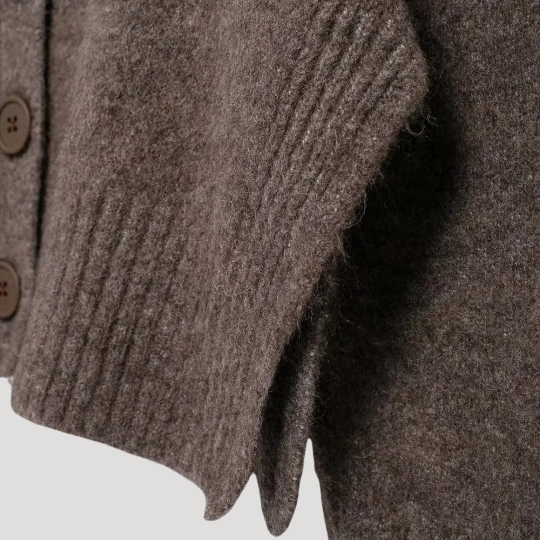 Women’s cropped button-up wool knit cardigan – casual knitwear for layering & smart outfits