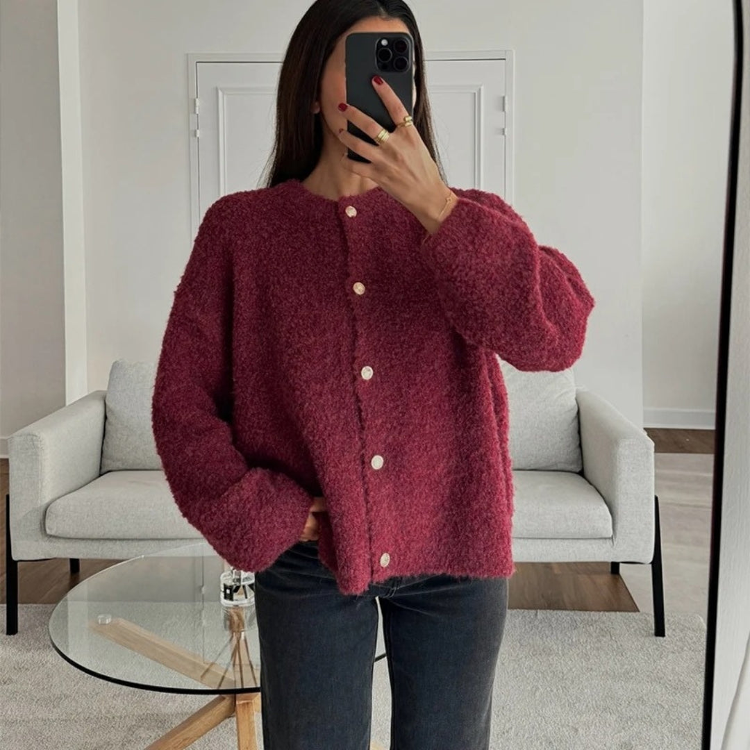 Women’s bouclé button up cardigan oversized knit for casual and smart layering