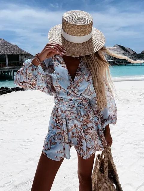 Boho Lace Playsuit – Women’s Deep V Neck Romper for Summer
