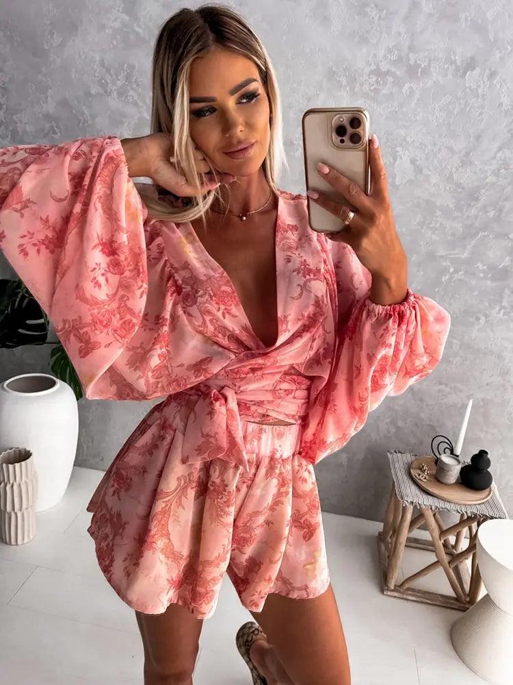 Boho Lace Playsuit – Women’s Deep V Neck Romper for Summer