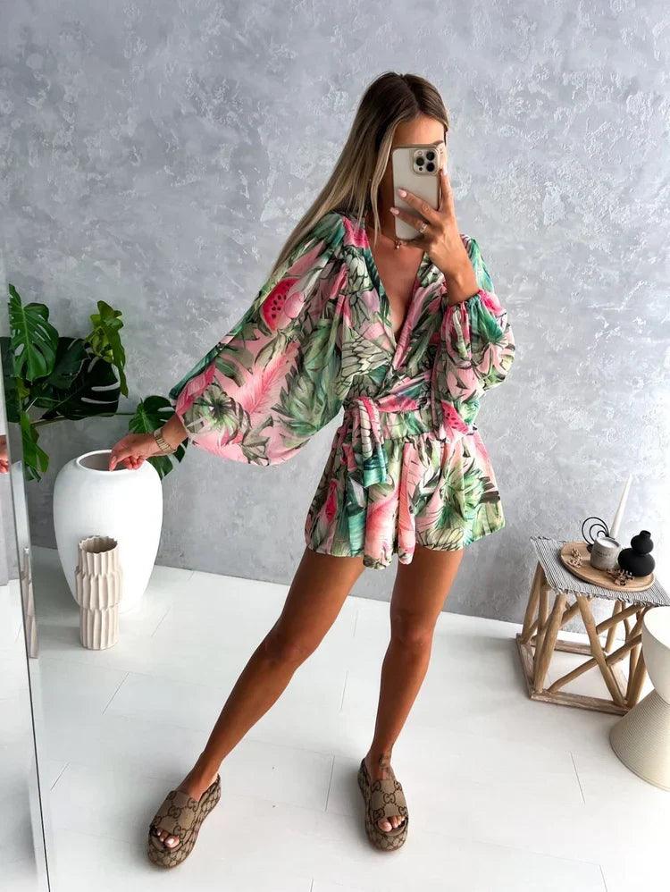 Boho Lace Playsuit – Women’s Deep V Neck Romper for Summer