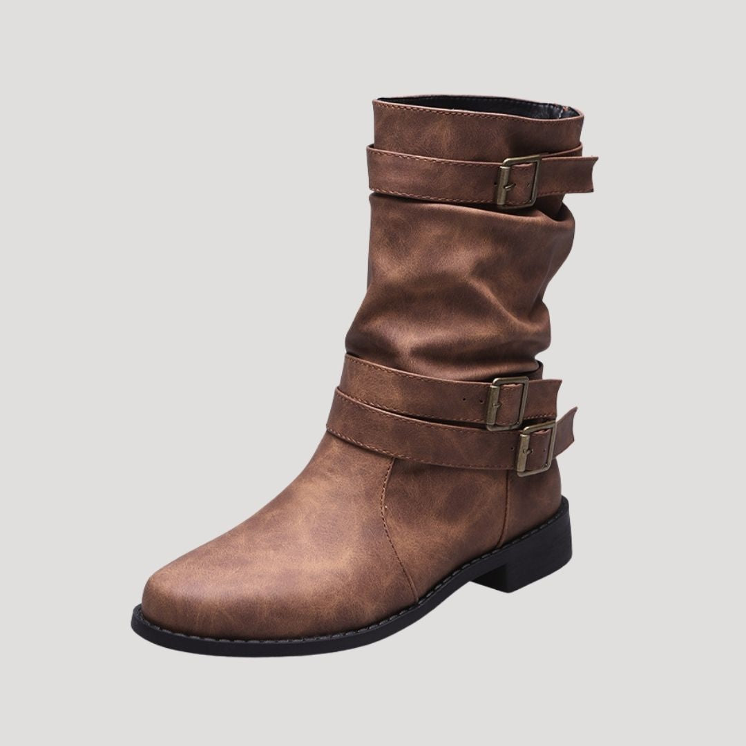 Women's Buckle Ankle Boots for Winter – Flat Heel Cold Weather Boots with Zip Fastening for Everyday Casual Wear