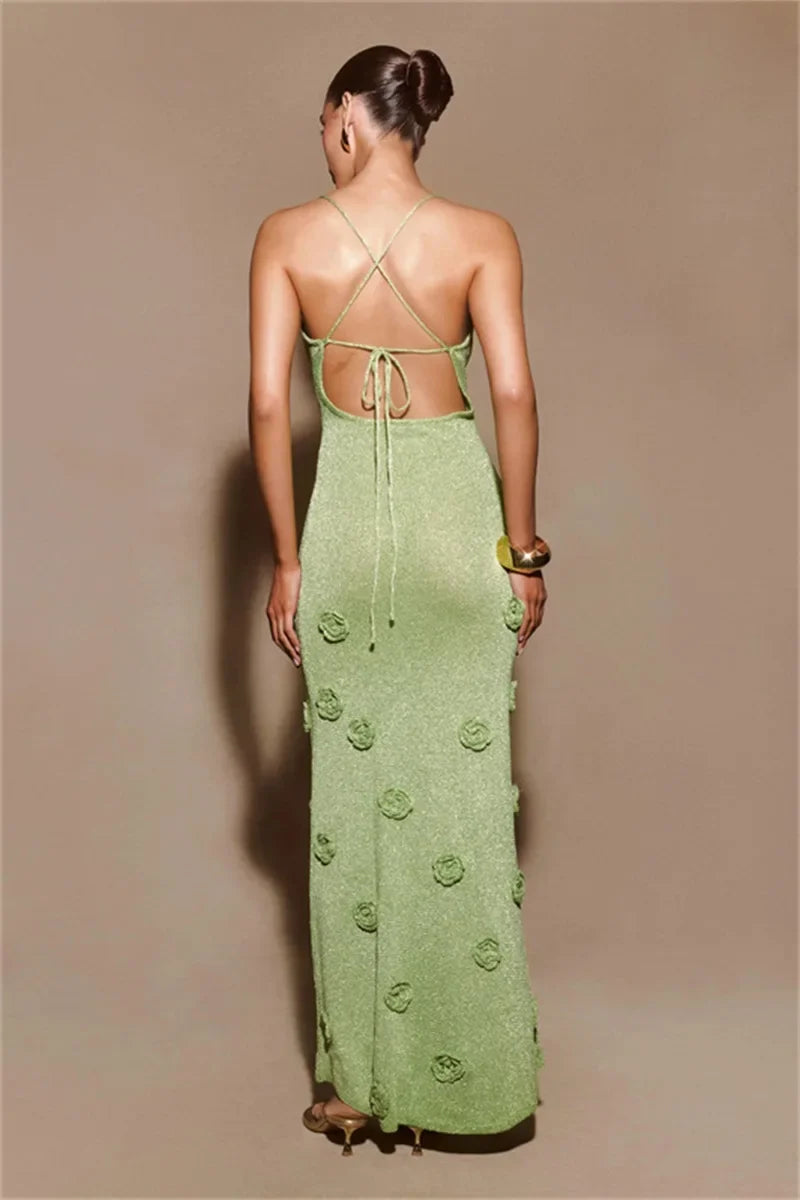 Floral V-Neck Prom Dress with Spaghetti Straps and Flowy Fit