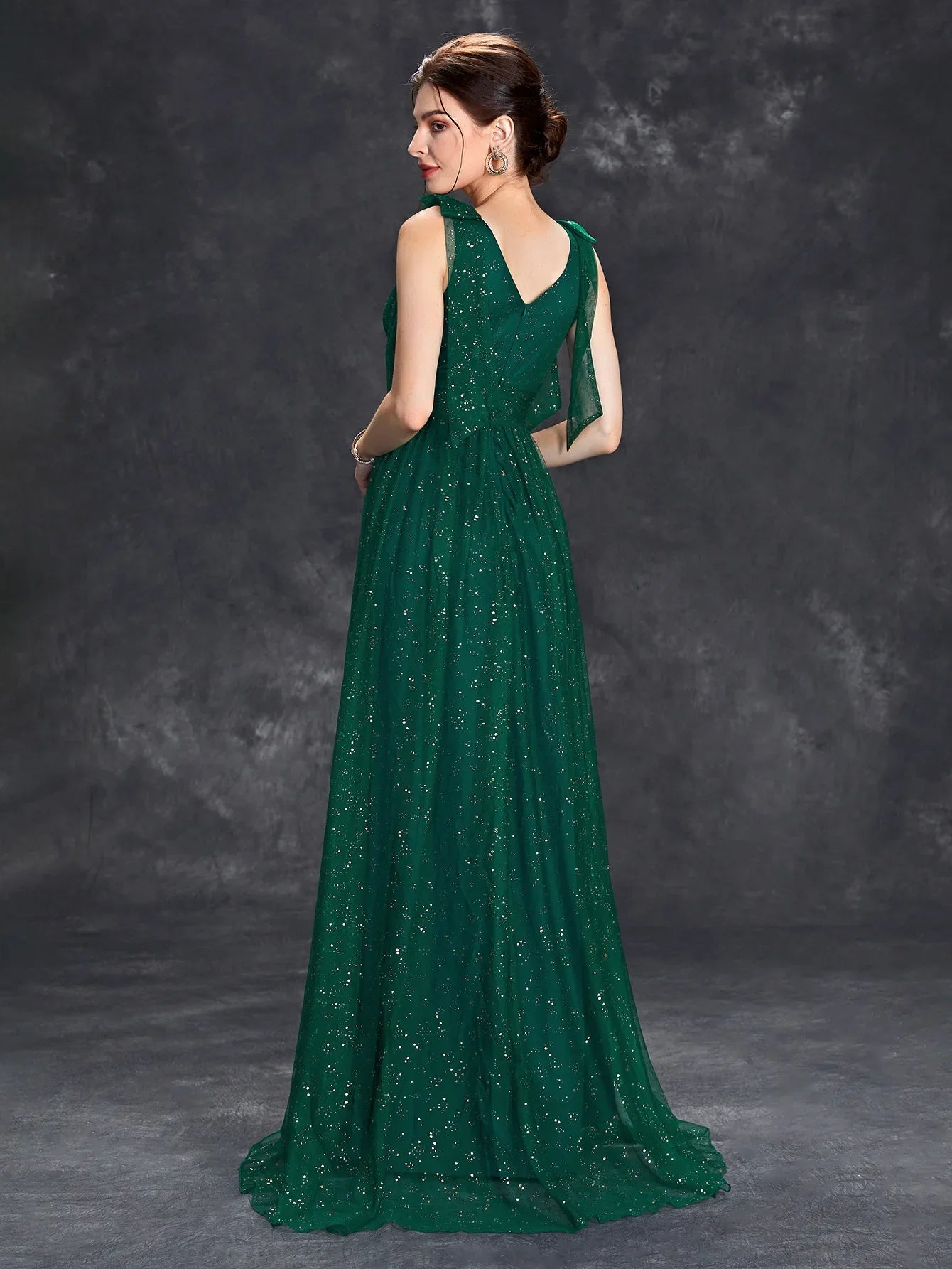 Glitter V-Neck Evening Gown Sleeveless Floor-Length Prom Dress
