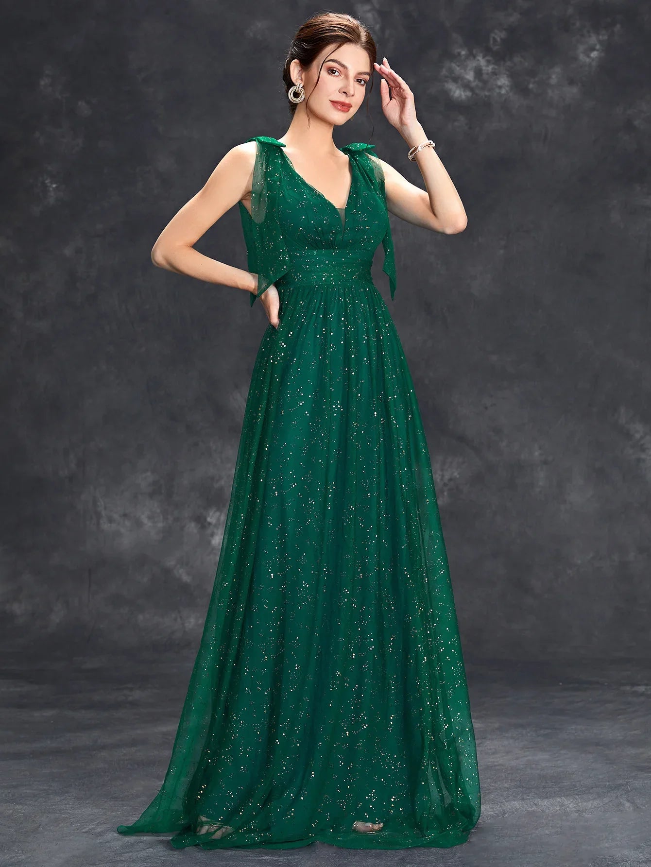 Glitter V-Neck Evening Gown Sleeveless Floor-Length Prom Dress
