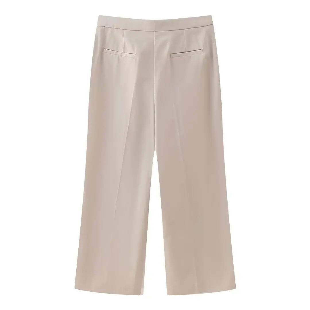 Women's Khaki Wide-Leg Suit Trousers-Cole Clothing-Cole Clothing