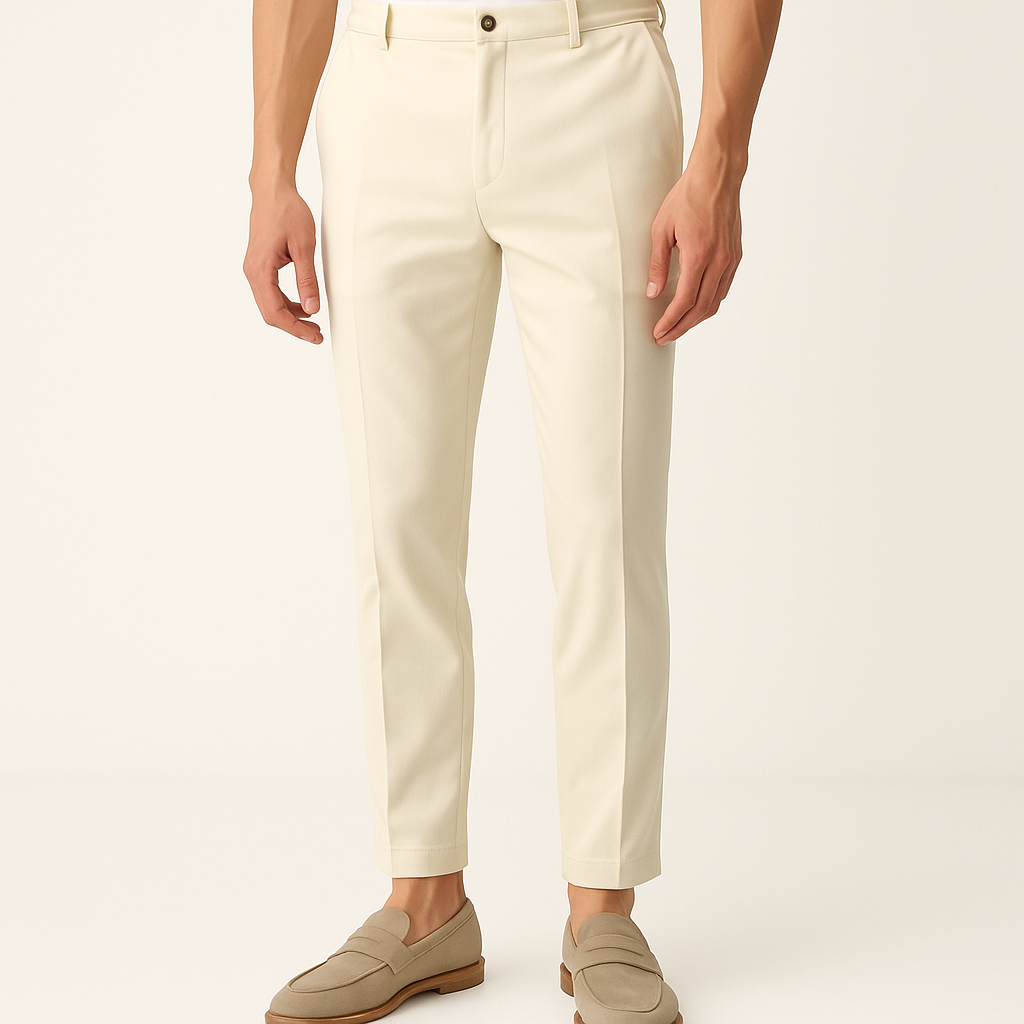 Men’s Regular Fit Cotton-Blend Ankle Chinos – Smart Casual Trousers-Cole Clothing-Beige-S-Cole Clothing