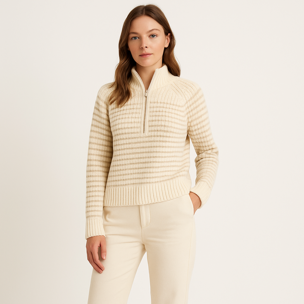 Men’s Beige Oversized Half-Zip Jumper – Ribbed Knit-Cole Clothing