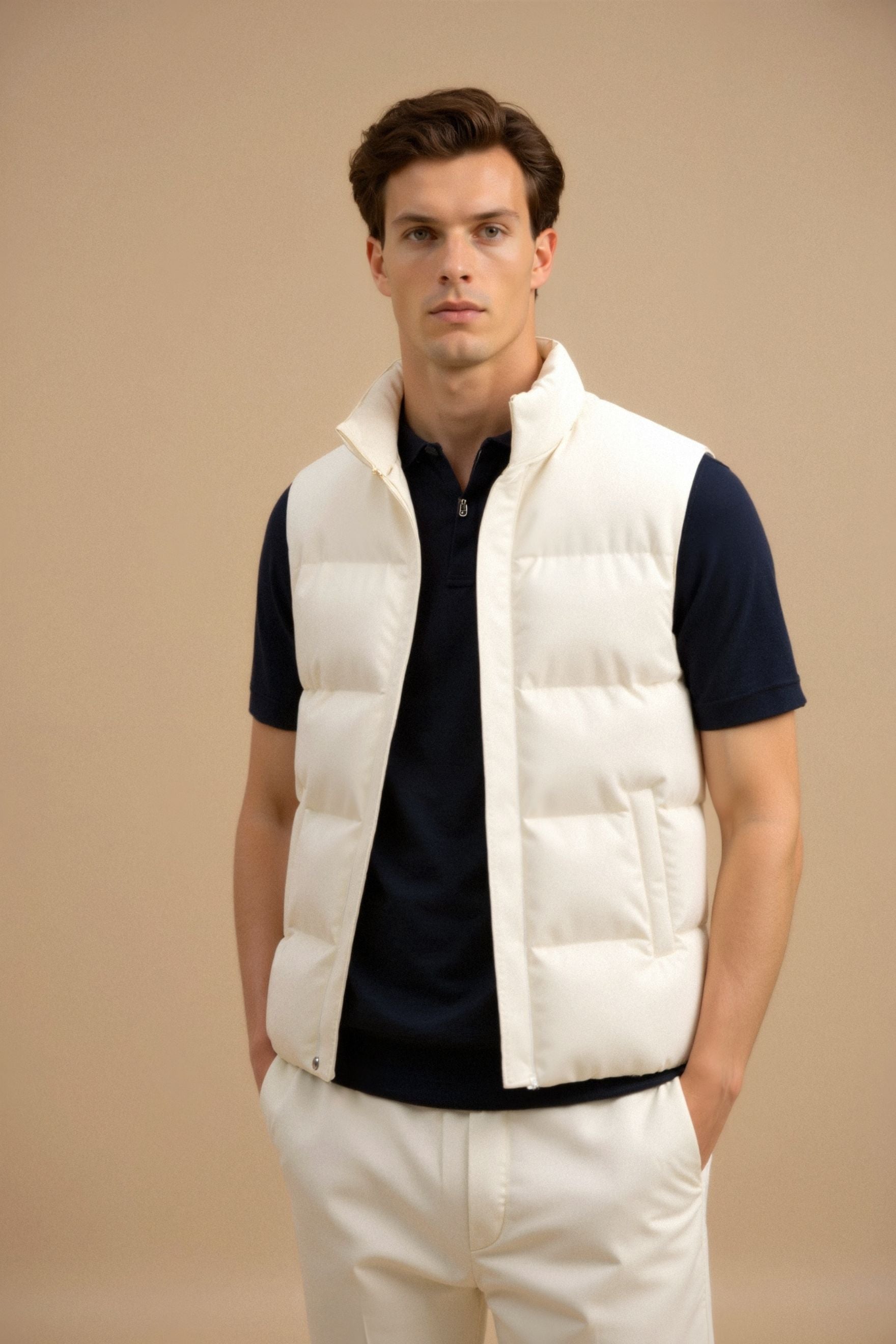 Solid High Neck Sleeveless Gilet Vest-Cole Clothing-Cole Clothing