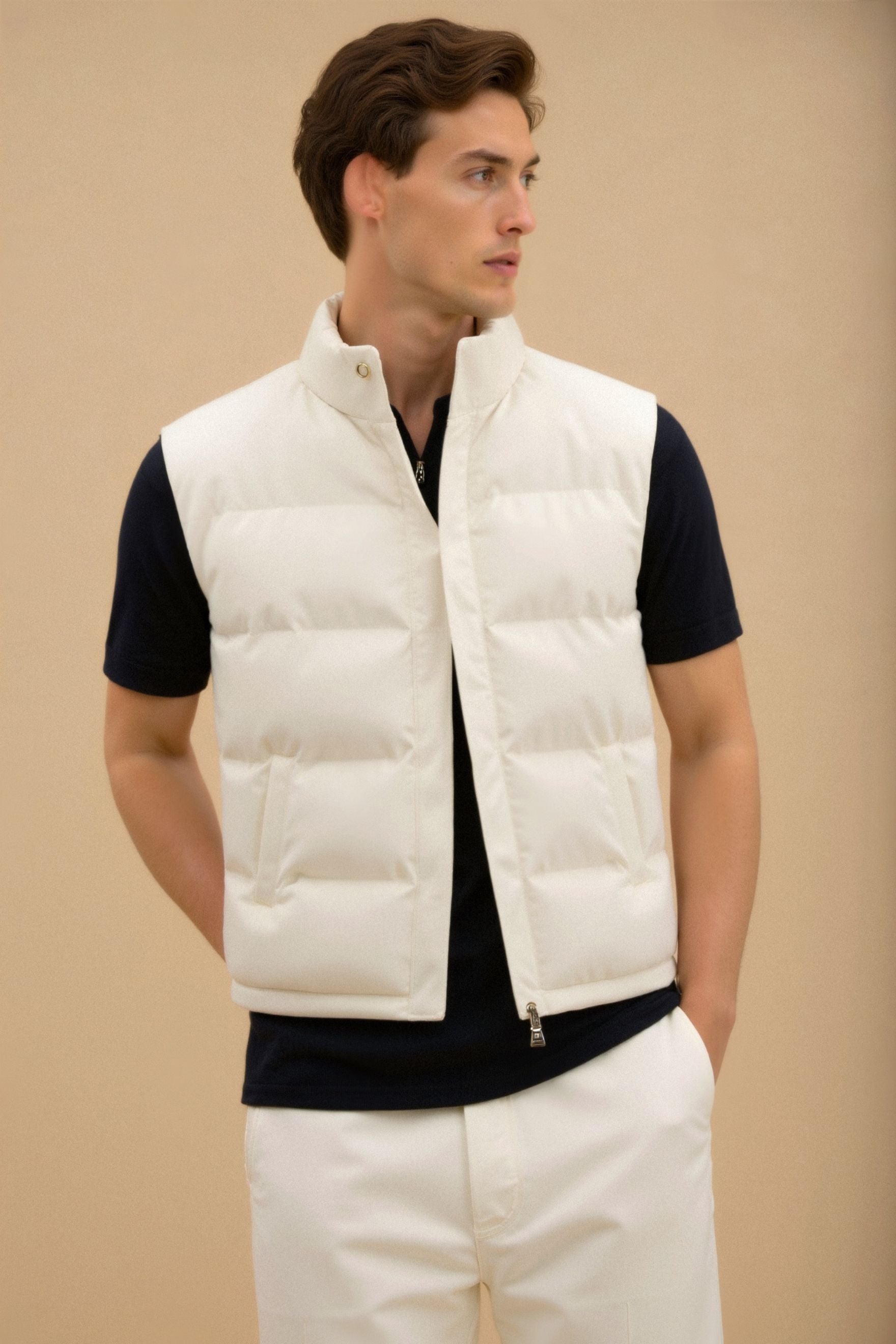 Solid High Neck Sleeveless Gilet Vest-Cole Clothing-Cole Clothing