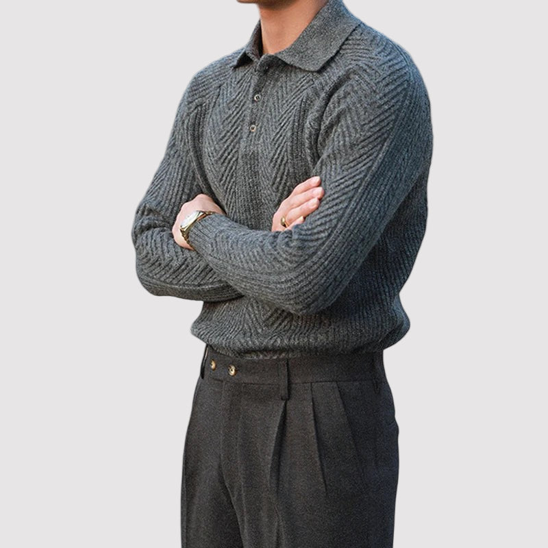 Emmett | Old Money Long Sleeve Polo Shirt with Button-Down Collar-Cole Clothing-Cole Clothing