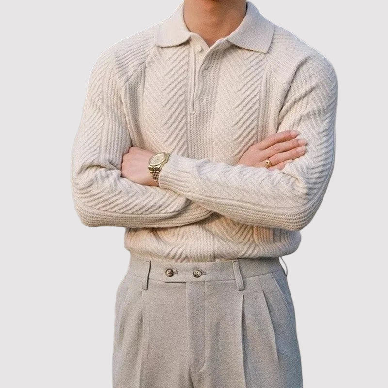 Emmett | Old Money Long Sleeve Polo Shirt with Button-Down Collar-Cole Clothing-Cole Clothing