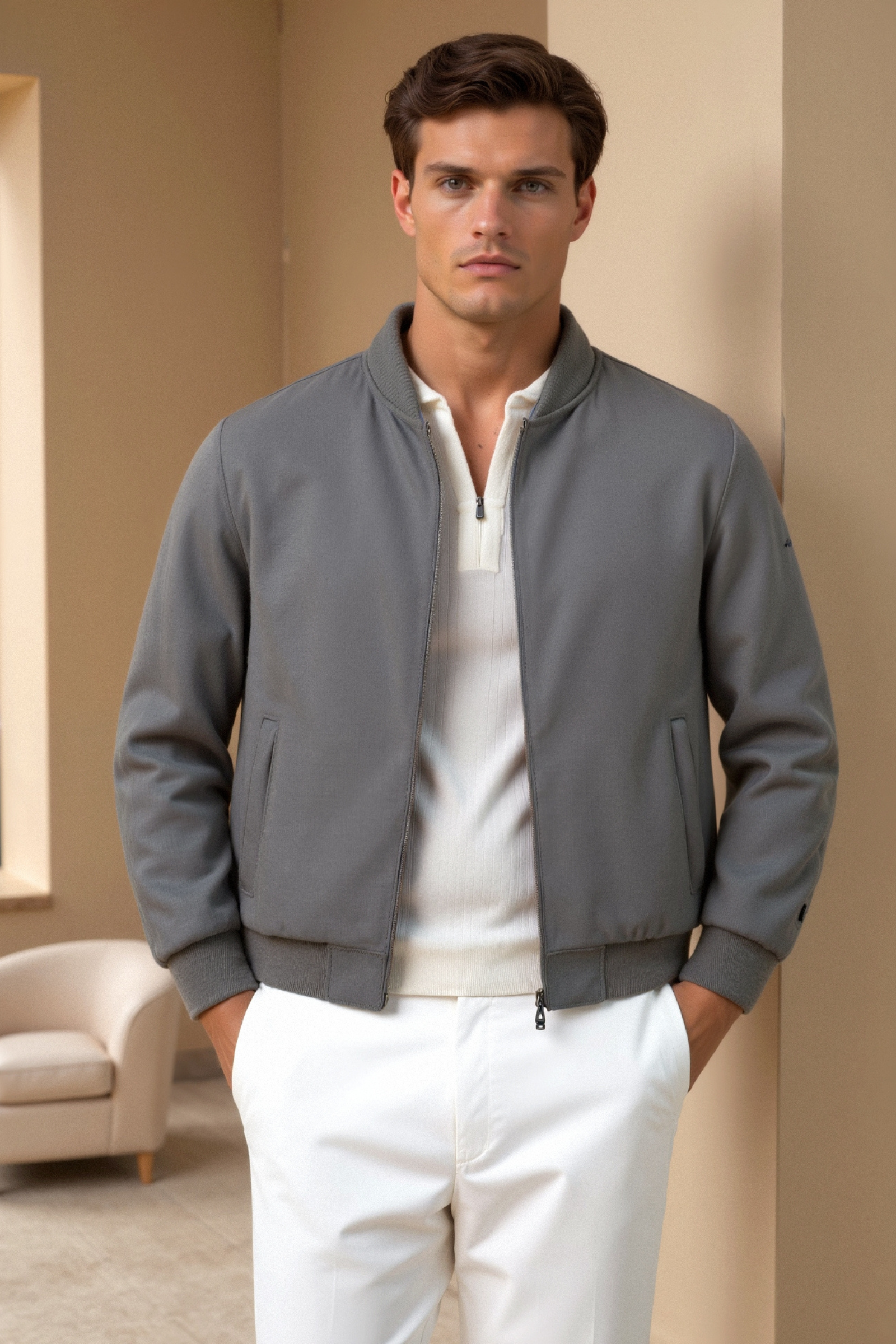 Business Solid Color Stand Collar Jacket-Cole Clothing-Gray-S-Cole Clothing
