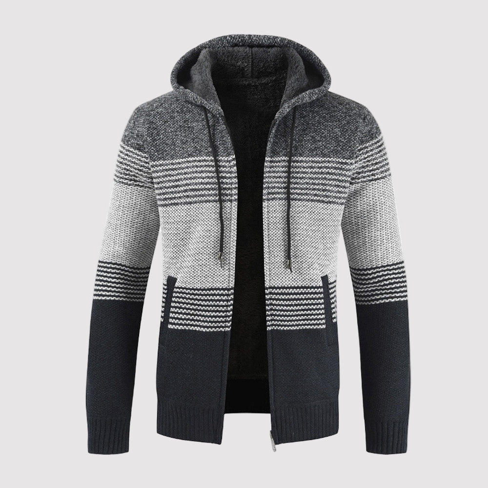 Men's Striped Knit Zip-Up Hoodie – Casual Layer for Spring, Relaxed Fit