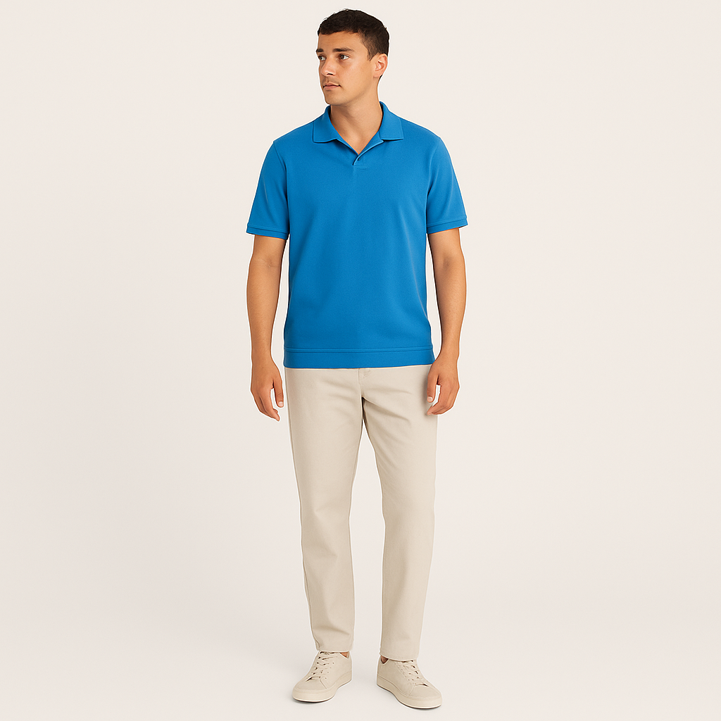 Men's Wool Polo Shirt – Structured Knit, Short Sleeve, Smart Casual-Cole Clothing-Blue-XS-Cole Clothing