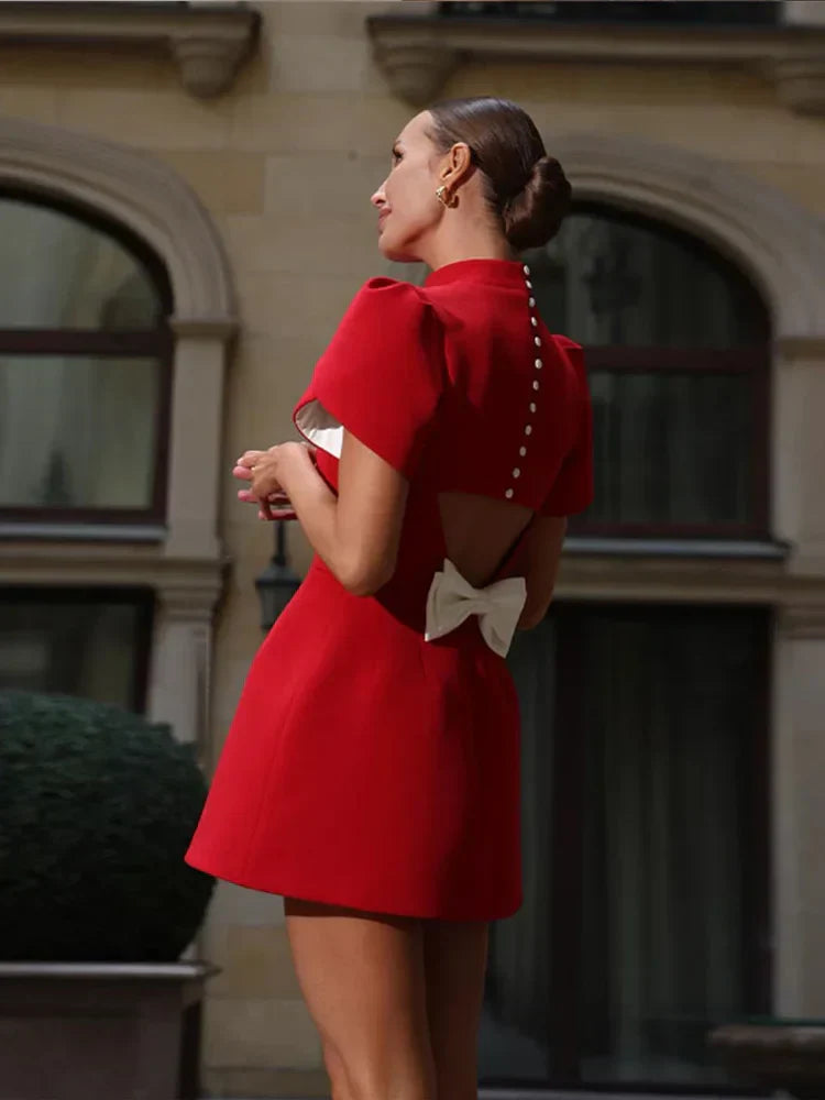 Red Cut-Out Tie-Back Mini Party Dress – Summer Evening Style