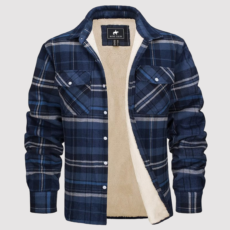 Men’s Fleece-Lined Plaid Flannel Shirt Jacket – Warm Sherpa Overshirt for Autumn/Winter