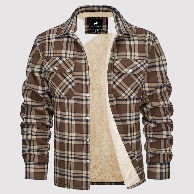 Men’s Fleece-Lined Plaid Flannel Shirt Jacket – Warm Sherpa Overshirt for Autumn/Winter