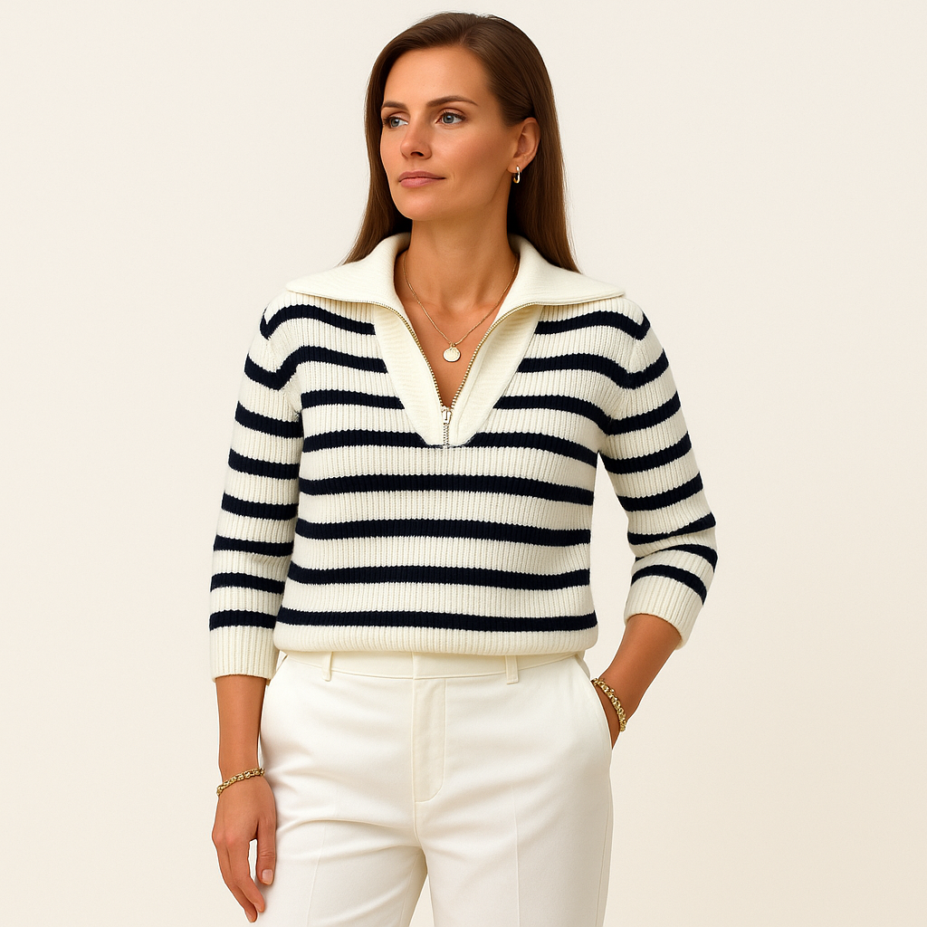 Women's Striped Quarter Zip Collared Jumper – Cole Clothing