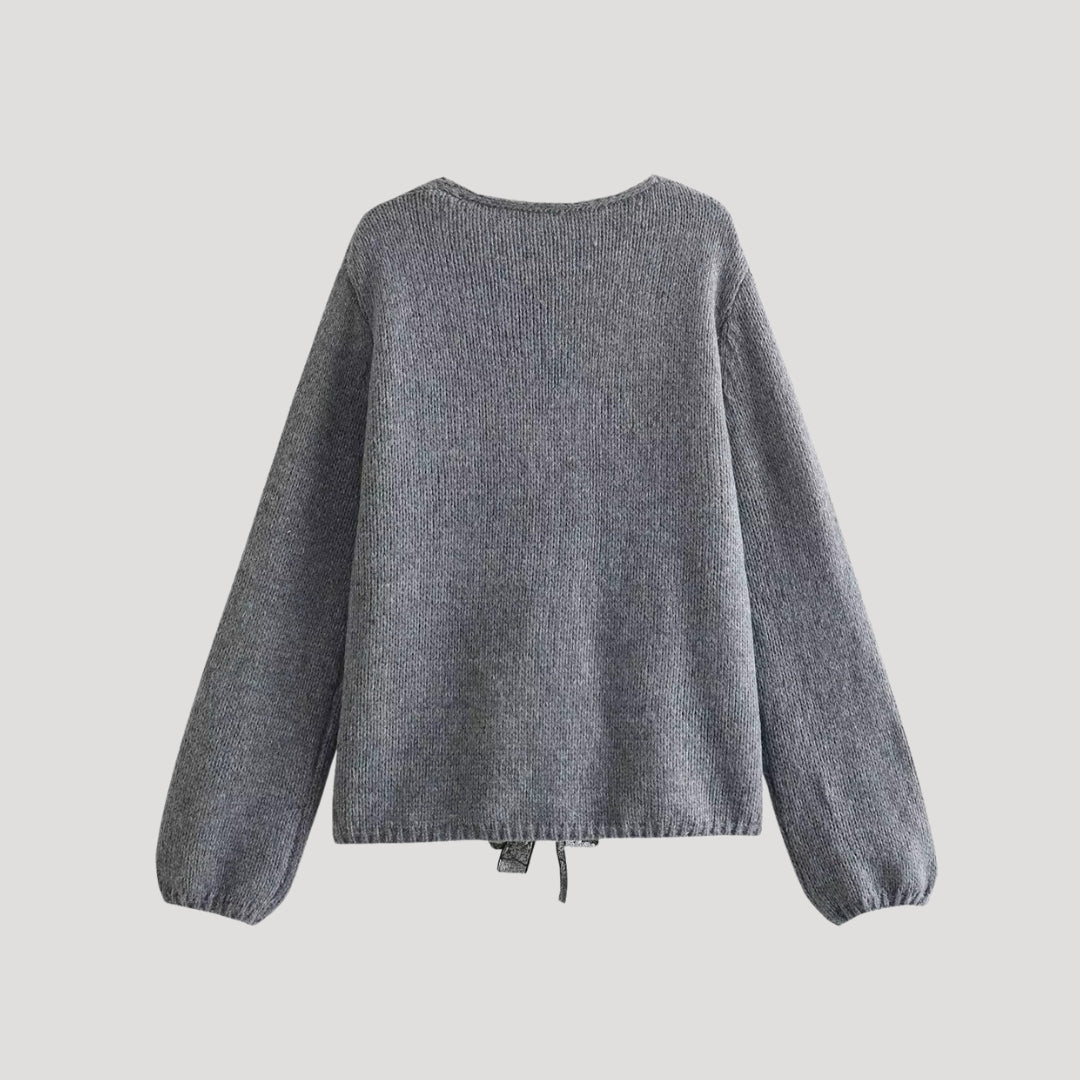 Women’s knit V-neck cardigan with back bow detail