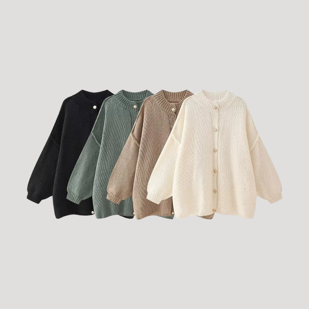 Women’s oversized cardigan with balloon sleeves and button front