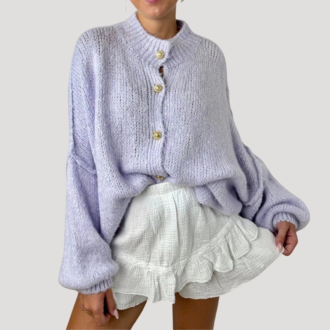Women’s oversized chunky knit cardigan with balloon sleeves
