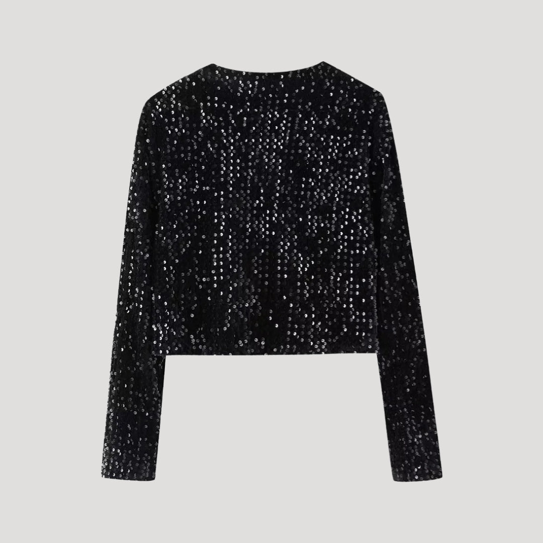 Women’s sequin cardigan with cropped fit and bow detail