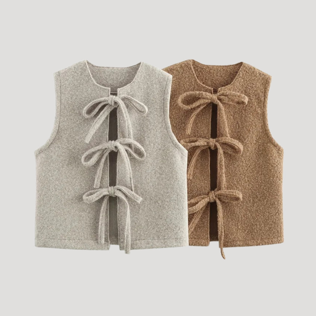 Women's sleeveless knit tie-front vest – layering cardigan top