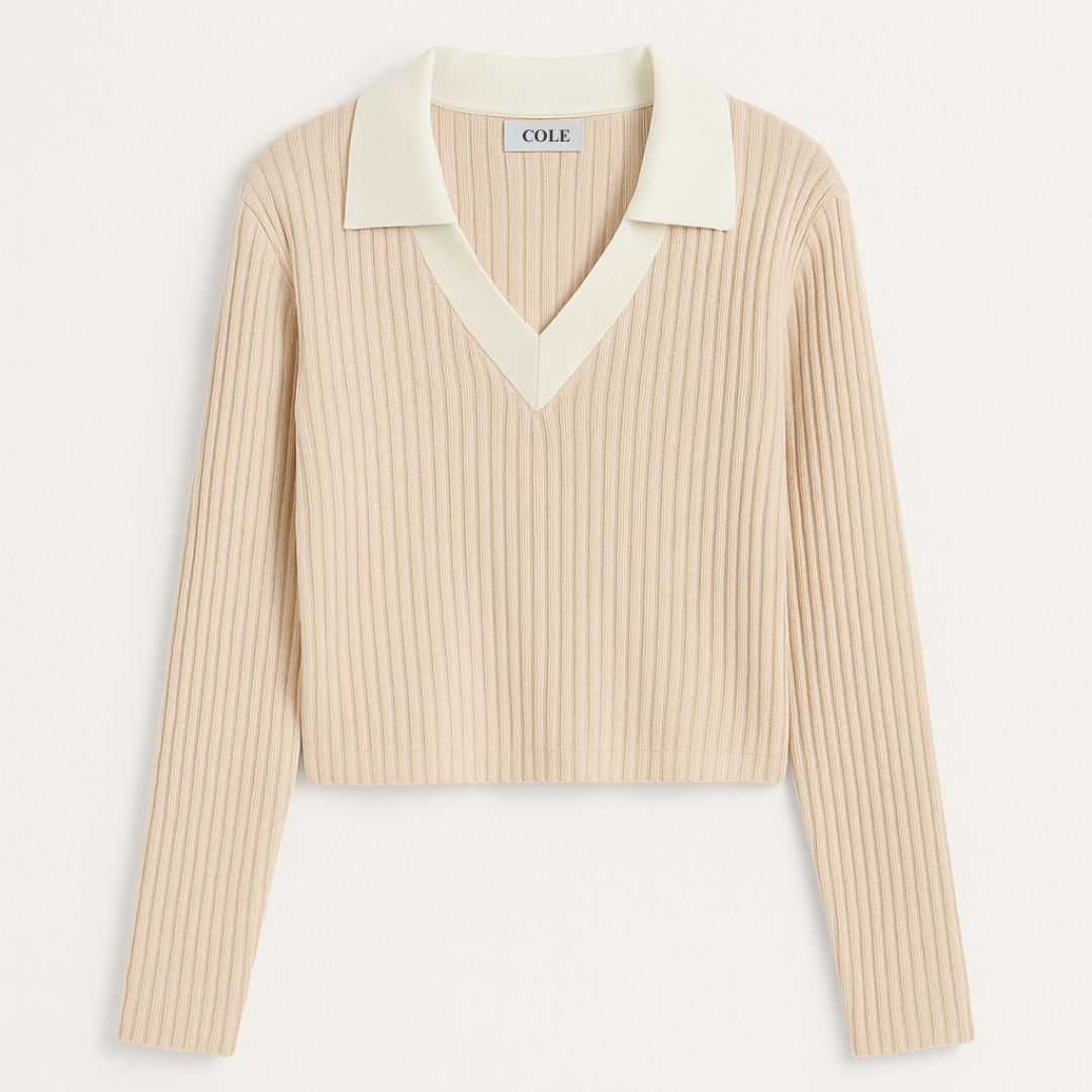 Women's Beige Slim Fit Ribbed Polo Sweater – Cole Clothing
