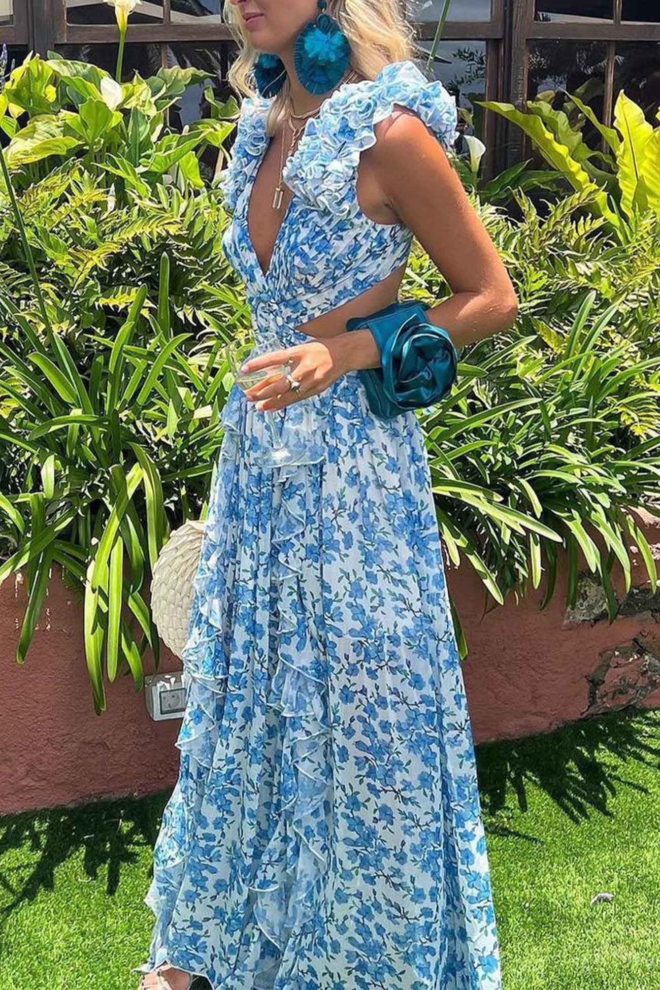 Women’s Belted Button-Down Maxi Dress – Flowy V-Neck Abstract Print