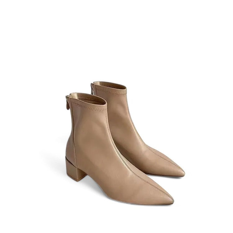 Sophia | Elegant ankle boots with block heel and back zip-Cole Clothing-Khaki-3-Cole Clothing