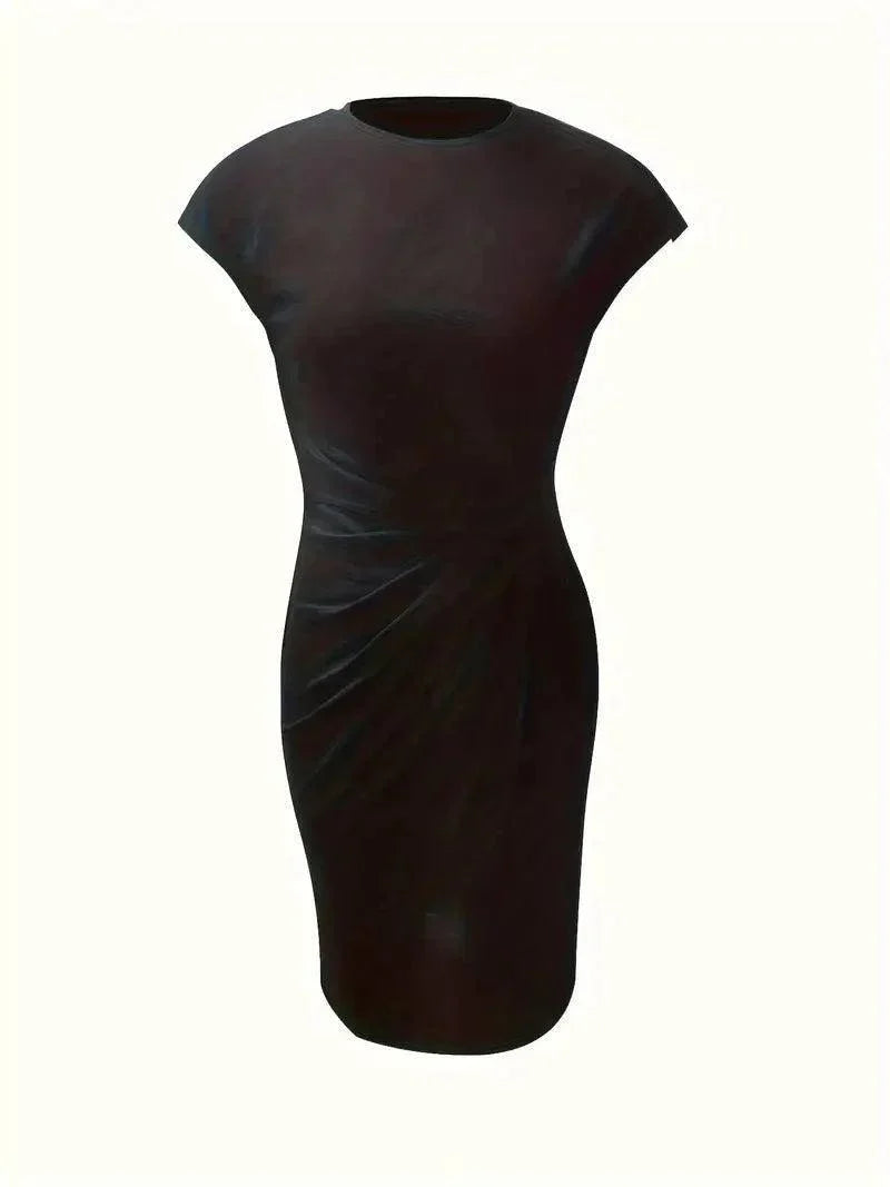 Womens Cotton Midi Dress – Round Neck Loose Fit Summer Casual Style