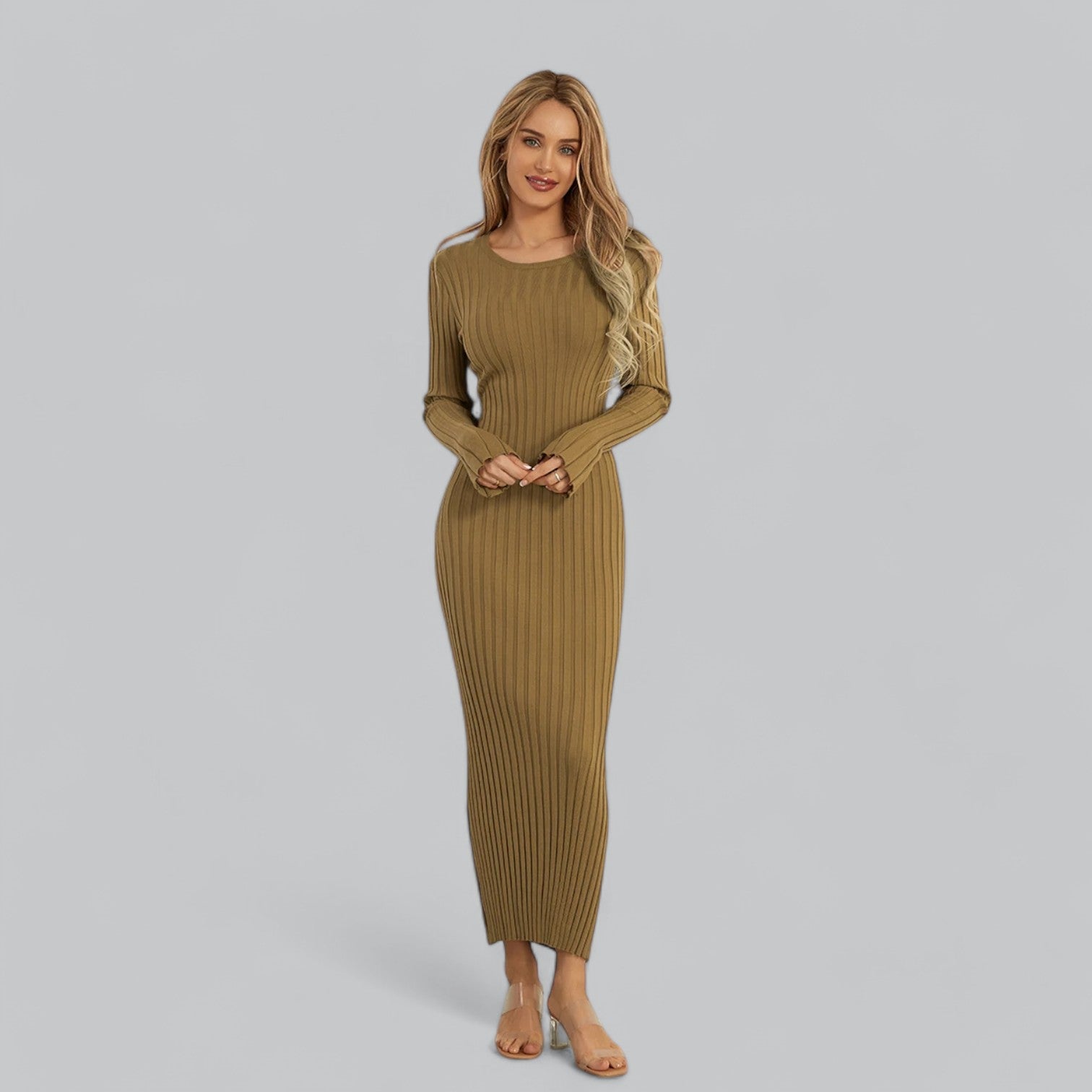 Women's Lace-Up Maxi Dress-Cole Clothing-Khaki-S-Cole Clothing