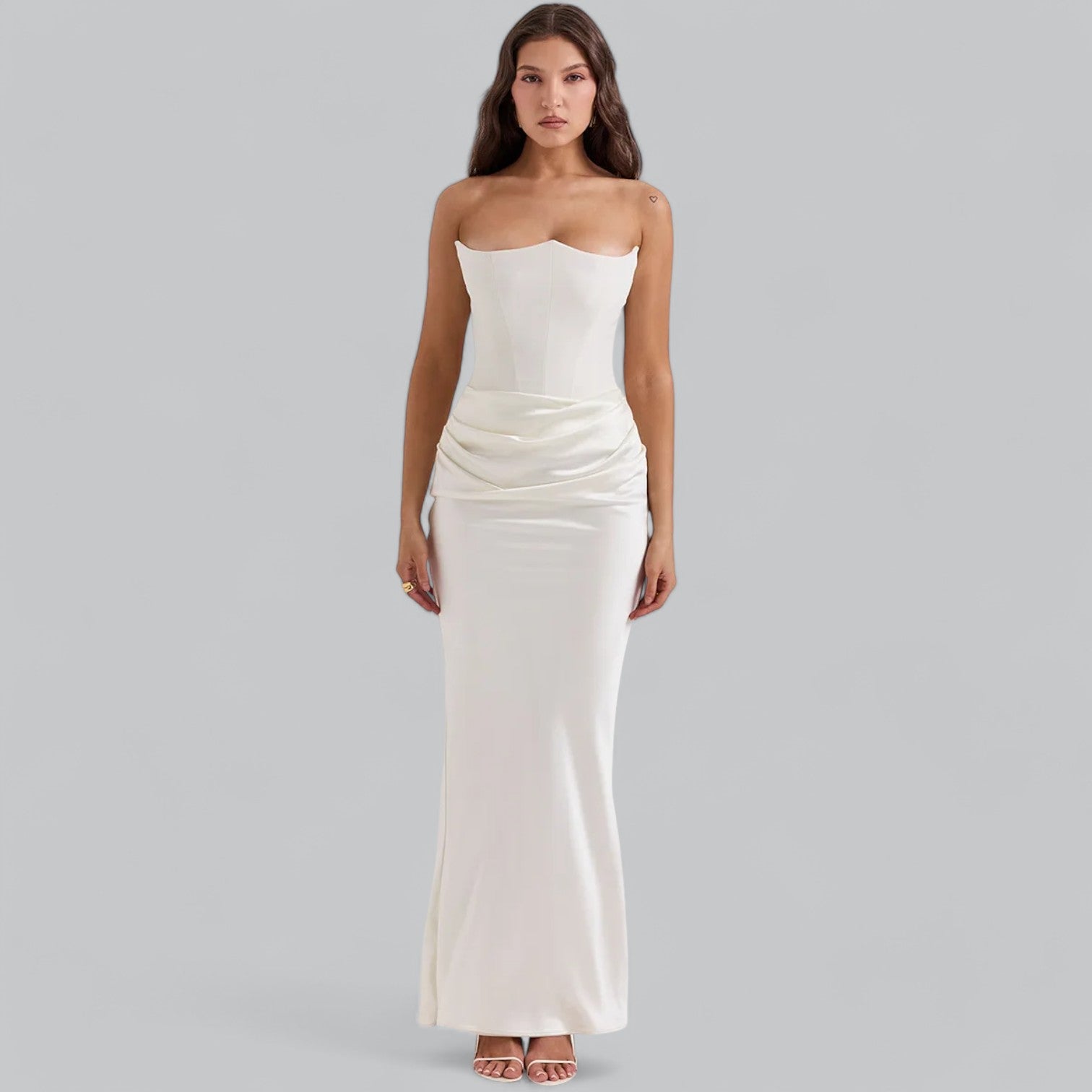 Ella | Elegant strapless velvet maxi dress-Cole Clothing-White-XS-Cole Clothing