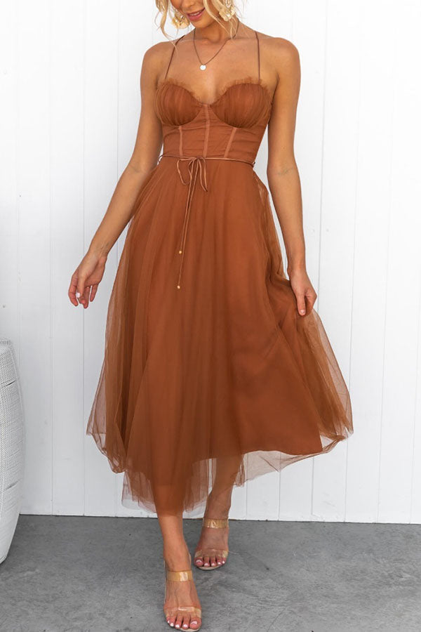 Women’s V-Neck Sleeveless Belted Maxi Dress – Flowy Abstract Print