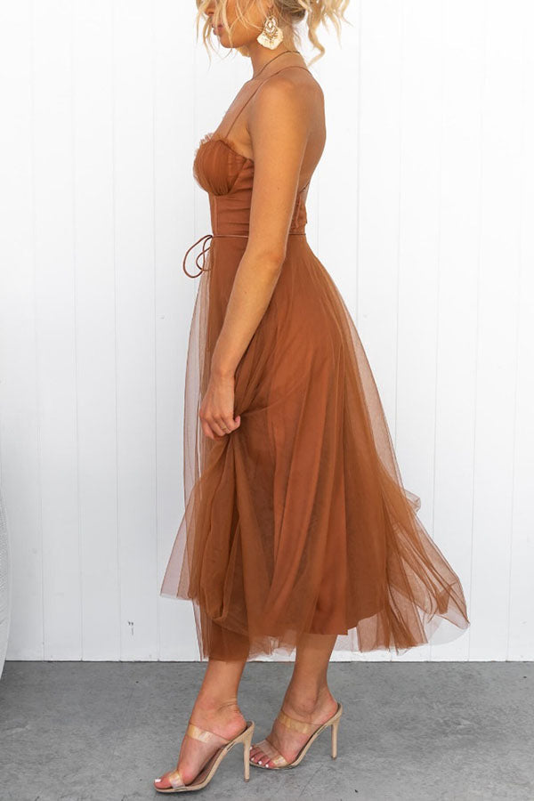 Women’s V-Neck Sleeveless Belted Maxi Dress – Flowy Abstract Print