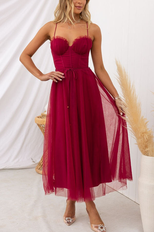 Women’s V-Neck Sleeveless Belted Maxi Dress – Flowy Abstract Print