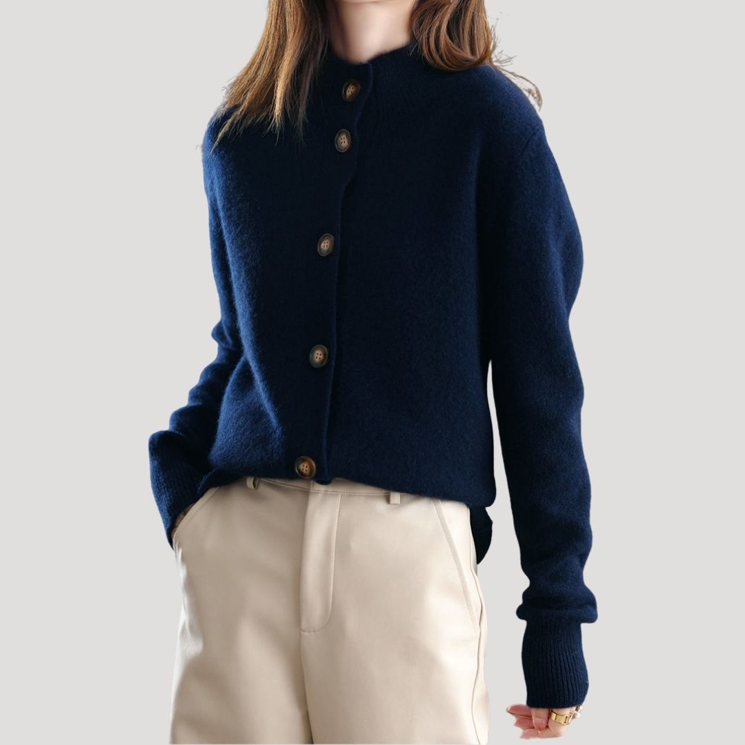 Women’s button up knitted winter cardigan with collar for casual layering