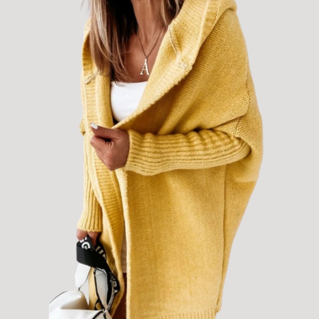 Women’s chunky knit longline hooded cardigan with open front