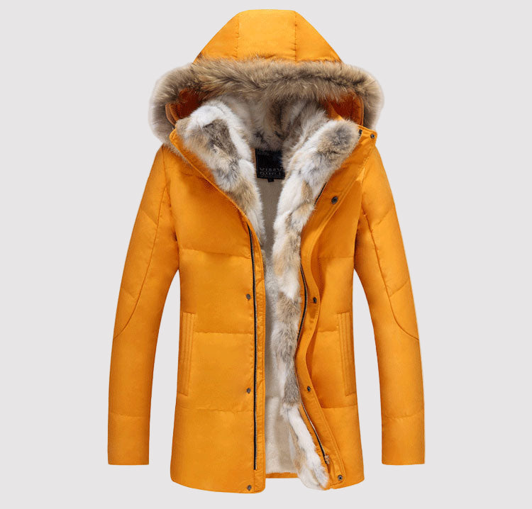 Men’s Thick Winter Parka with Detachable Fur Collar – Long Padded Jacket for Cold Weather