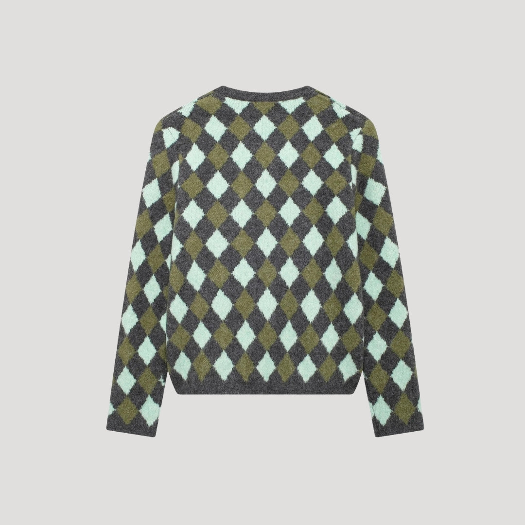 Women’s cropped argyle knit button up cardigan retro spring knitwear top