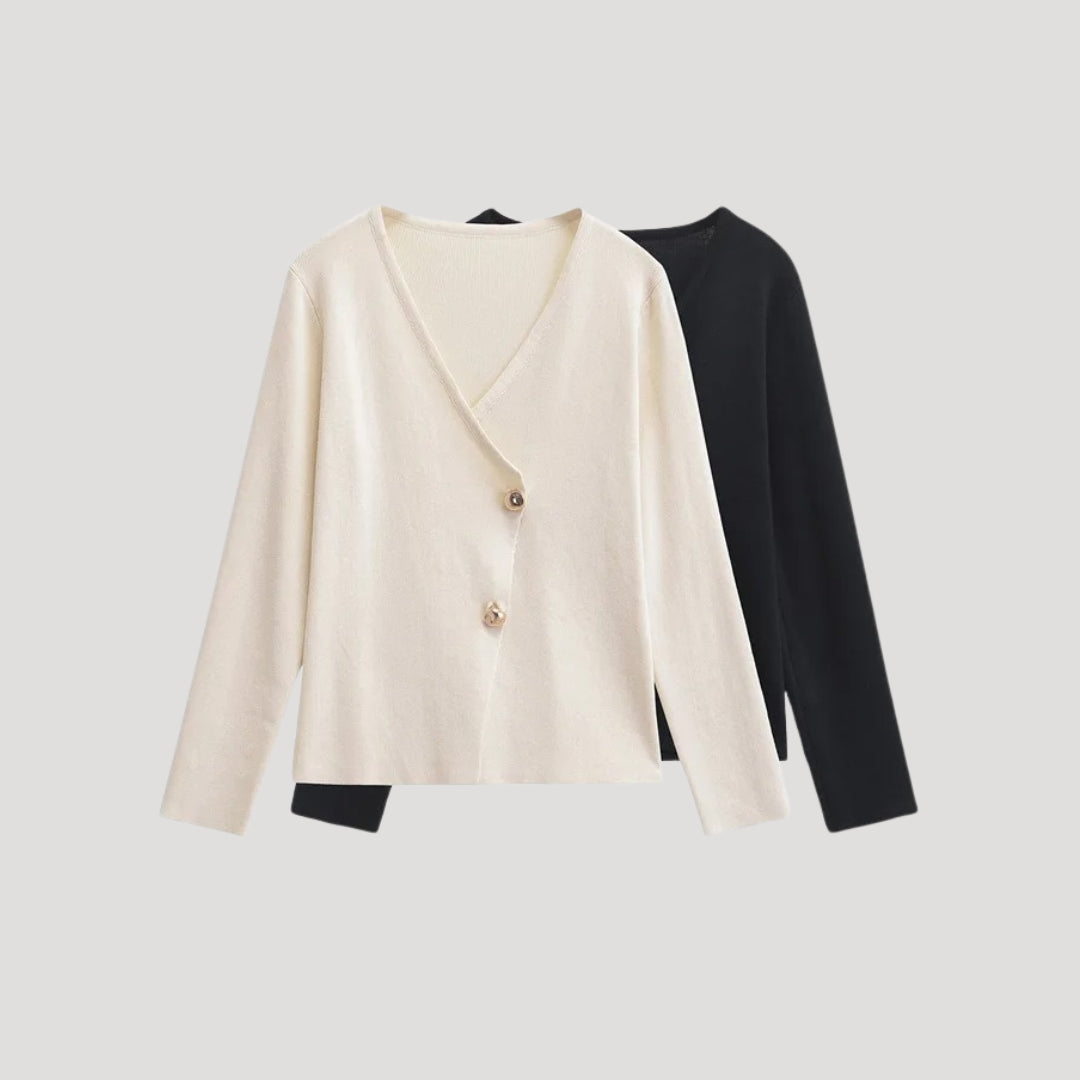 Women’s button-up V-neck knit cardigan – long sleeve layering top for casual or smart outfits