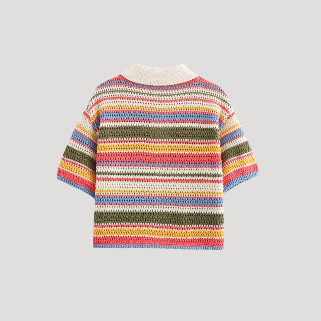 Women’s crochet knit striped cardigan short sleeve cropped summer top