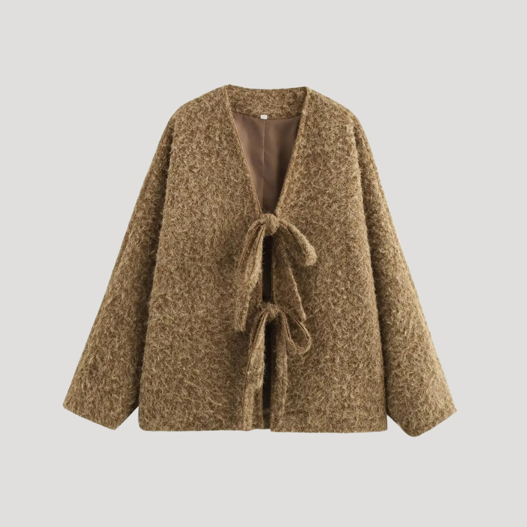 Women’s oversized tie front wool cardigan chunky knit wrap for autumn winter layering