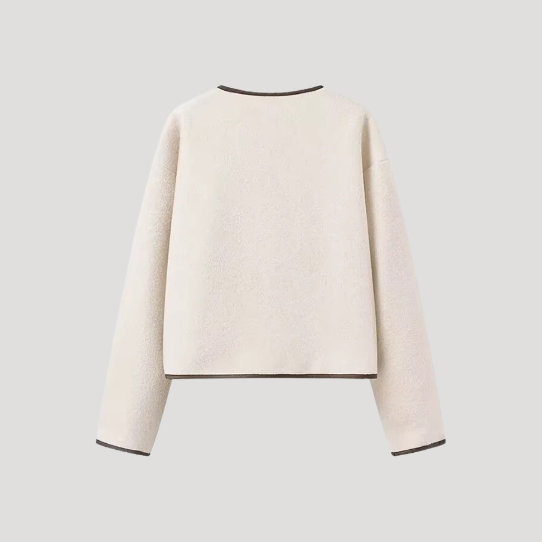Women's cropped fleece jacket with tie front – long sleeve winter cardigan style