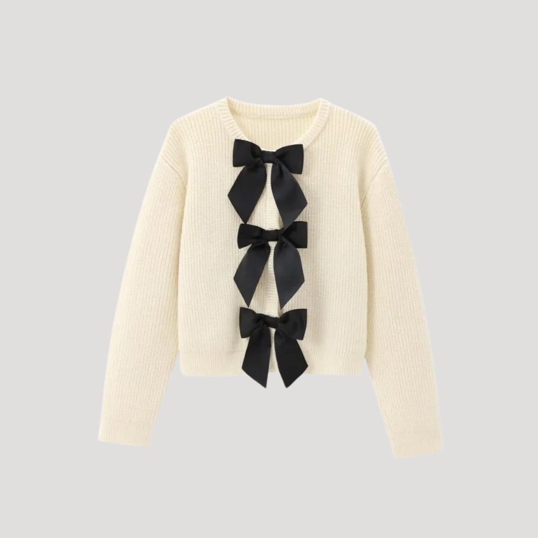 Women’s knitted cardigan with bow front detail and ribbed texture button up winter style
