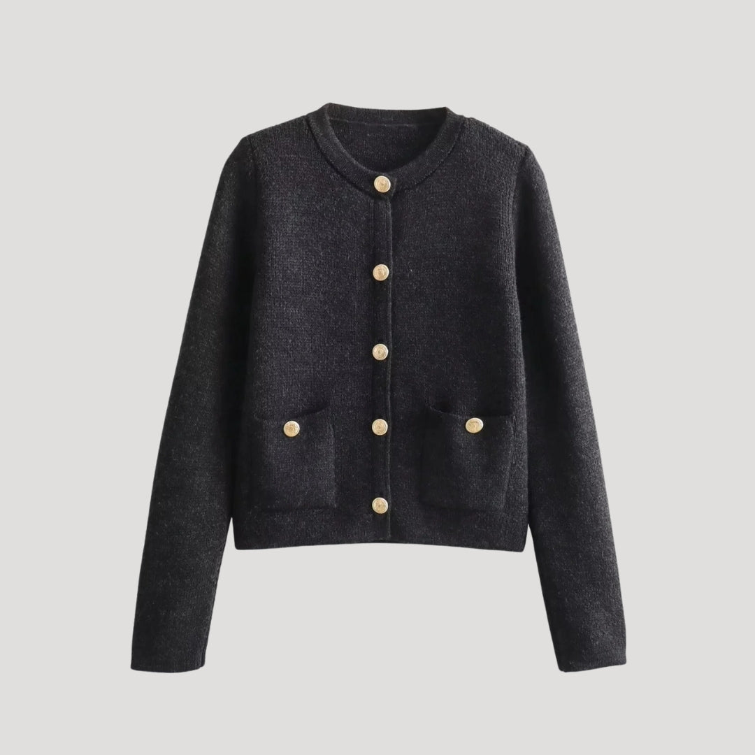 Women’s chunky knit button up cropped cardigan with oversized sleeves